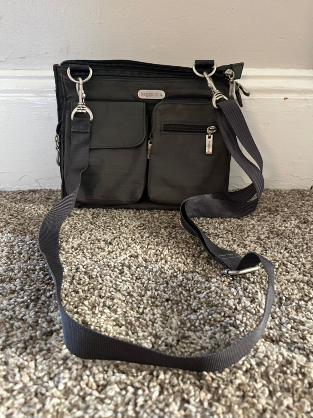 Baggallini Dark Grey Nylon Crossbody Messenger Bag
